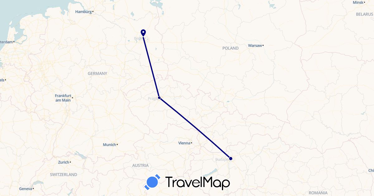 TravelMap itinerary: driving in Czech Republic, Germany, Hungary (Europe)